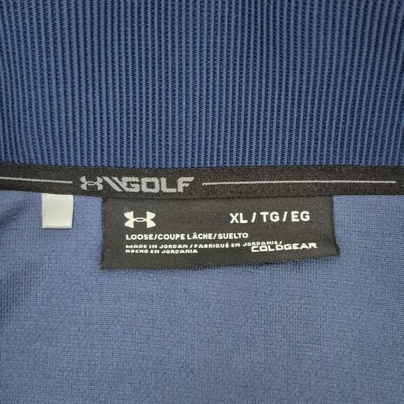 Under Armour Golf Sweater XL Blue Quarter Snap Button Mock Neck Pullover Coldgea - Picture 5 of 10